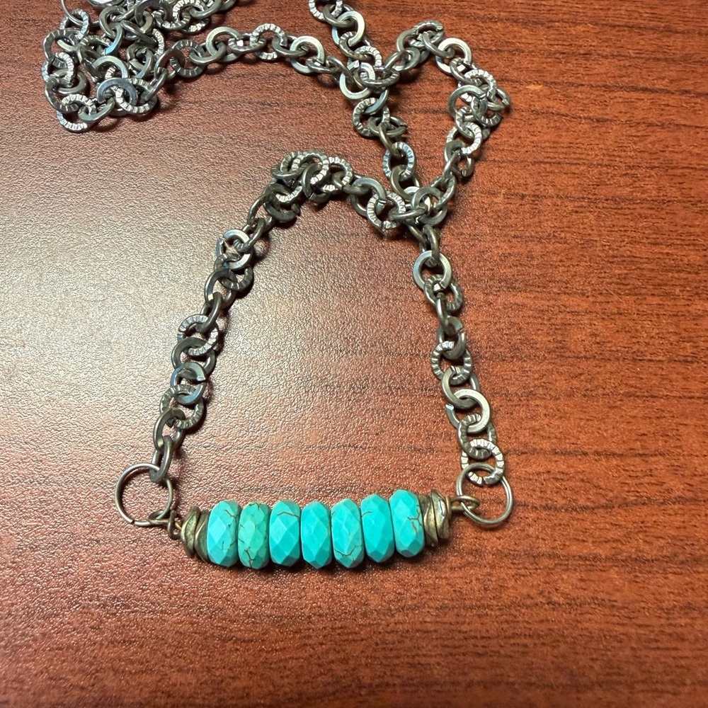 Silver Chain Necklace with Faceted Turquoise (Howlite) Beads